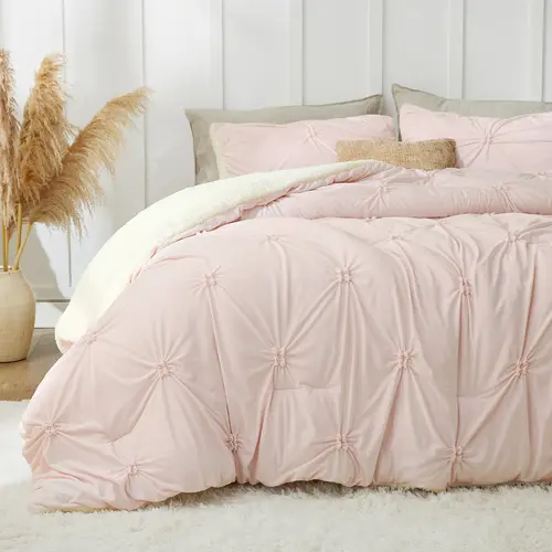 BEDELITE Pintuck Fluffy Sherpa Comforter Set, Super Soft Sherpa Comforter for Twin, Queen, King Size Bed, Luxury Warm Bedding Set for Winter, Fuzzy Bed Set,sohochic