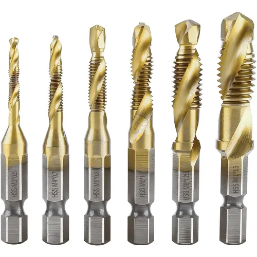 Titanium-Plated HSS Drill Tap Set (6-Pack) - Metric M3-M10 Hex Shank, Power Tool Set, Countersink in 1, Quick-Change Cone, Plastic & Wood Use, Thin Board Friendly Metal Drilling Screw Thread Bits,toolupgrade