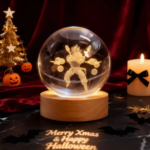 DEIKAL Action Figures Lamp 3.15 inch 3D K9 Crystal Ball Night Light with Wooden Base 7 Colors Change On-Off Control Ideal for Boys Christmas and Room Decor Unique Design,sohochic
