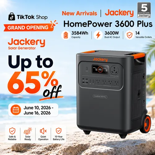Jackery HomePower 3600 Plus Portable Power Station, 3600W AC Output, 3584Wh LFP Solar Generator, Expandable up to 21kWh, Essential Home Backup for Home Use, Emergencies, RV (Solar Panel Optional)