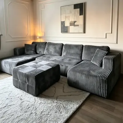 [2-3 Packages] Niccae 132.5" U-Shape Convertible Modular Corduroy Sofa - 5-Seat, No Assembly, Modern, Comfortable, Pet-Friendly, Ships in 2 Packs, Living Room Furniture, Apartment Furniture