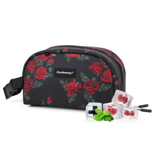 Cerbonny Mini Freezable Bag, Mature Rose Pattern, Little Snack Bag, Small Lunch Bag, 3 Cans Capacity, Best Gifts back to school