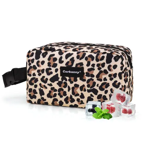 Cerbonny Women's Mini Freezable Polyester Lunch Bag - Mature Leopard Print, 3-Can Capacity Insulated Snack Bag for Back to School Haul, Packing Lunch for My Kid