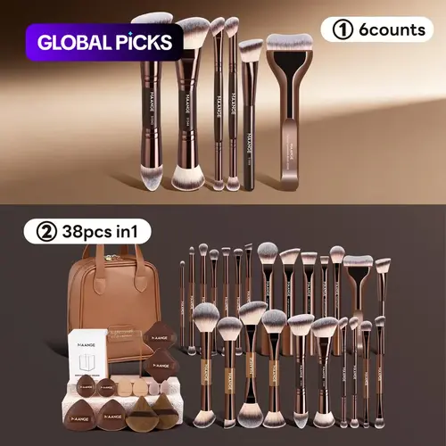MAANGE Makeup Brush Set with 12 Powder Puffs, Storage Cylinder and Handheld Bag, Metal Frame, 6/24 Pieces Cosmetic Tools, Face Makeup Brushes, Soft Brushes, Makeup Brushes Kits, Beauty Brush Set #GLOBAL PICKS