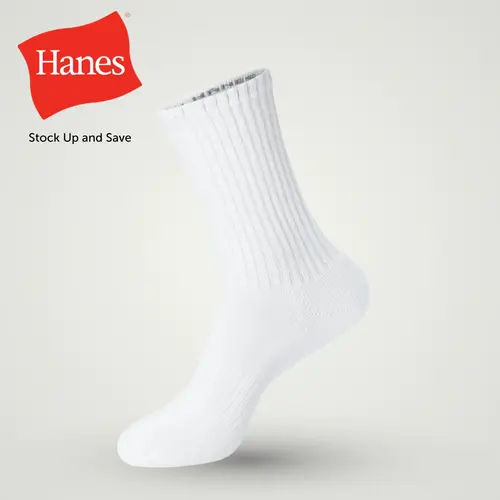 Hanes 6-PACK Unisex Socks, Crew — Plain Socks — Moisture Wicking, Cushioned PWS184