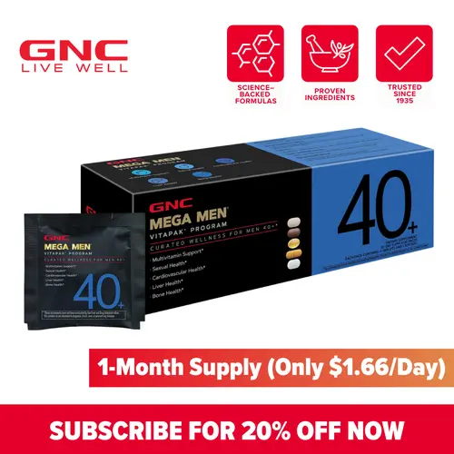 GNC Mega Men 40+ Vitapak Program Vitamin Daily Supplement Pack, 30-Servings Health Supply for Nutritional & Wellness Support