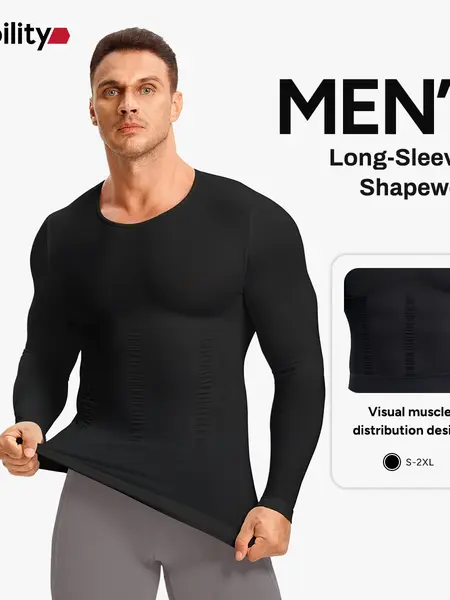 【Clearance】Fall Men's Long Sleeves Compression Shirt Structural Abdominal Belly Shapewear Thermal Underwear Shirt