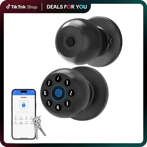 EUERTE 4-in-1 Fingerprint Smart Security Door Lock, Keyless Entry with TT Lock App Control, Electronic Touchscreen Biometric Matte Black Front Door Access Device (Valentine's Day Gift), Security Lock,toolupgrade