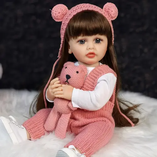 KEIUMI 22-Inch (55cm) Vinyl Ultra-Realistic Soft Reborn Baby Doll - Cute Newborn Toy Soft Doll with Long Brown Hair, Princess Style, Realistic Eyes, Milk Bottle, Diaper, Kids Gifts for 3+ (Birthdays, Christmas), Cute Newborn Doll, Toy Soft Dolls,sohochic