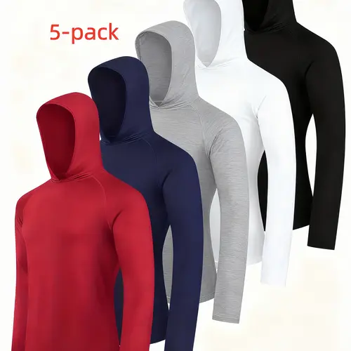 6pcs Men's Quick-Dry Hoodie Long Sleeve Shirts- Moisture-Wicking, Lightweight & Breathable Ideal for Casual Wear, Hiking & Daily Workouts, Assorted Colors, Hiking Shirt   T Shirt Performance Moisture Wicking Casual Workout Sports  all seasons Wear