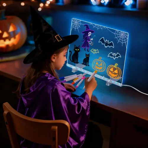 13"x10" Light Up LED Note Board - Kids' Durable Dry Erase Glow Board with 4 Modes, Stand, 7 Markers, Spray Bottle, DIY Painting Toy, Decoration, Girls' 10-12 Birthday Gift, Kids Toys, Back to School Art Supply, Durability, Art Supply For Kids, Cool Gifts