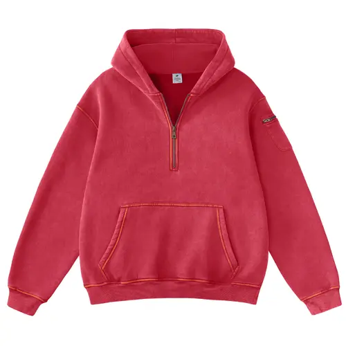 FAIABLE Hoodies Vintage Acid Washed Heavyweight Fleece Half Zip Unisex Hoodie with Kangaroo Pocket & Earbud Sleeve Pocket Casual Aesthetic Streetwear Style Essential Comfort Hoodies