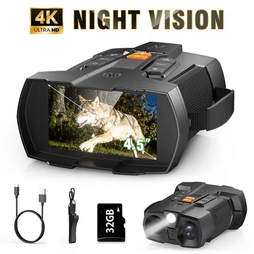MINENER 4K Night Vision Goggles 4.5 NiteHawk Binoculars with 32GB SD Card 7 Levels Infrared  Monocular for Wildlife, Security, Hunting，Camping, Wildlife Observation, Hunting, Hiking Essential , Monocular Night Vision,,sohochic