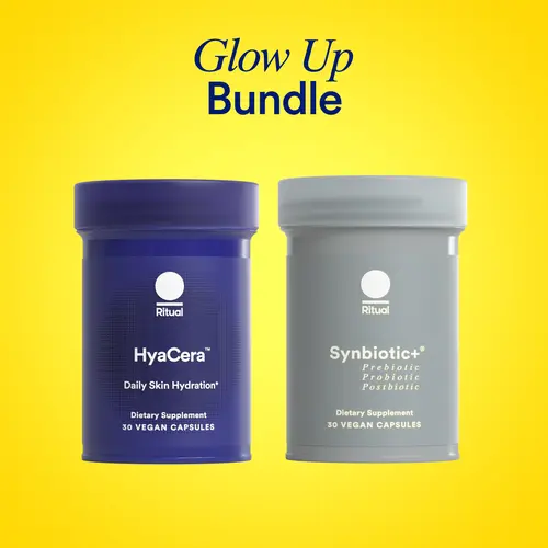 Ritual's Glow Up Bundle | Synbiotic+ Probiotic, Prebiotic, Postbiotic, 3-in-1 Supplement for Gut Health and Digestive Support + HyaCera Skin Hyaluronic Acid Supplement for Wrinkle Support