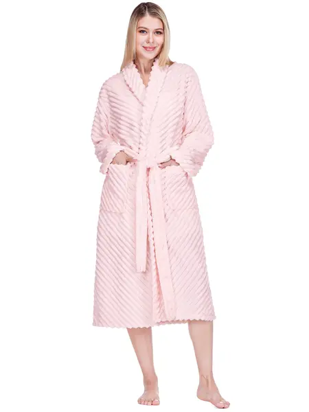 PAVILIA Women's Ribbed Fleece Bathrobe - Soft, Breathable Women's Sleepwear & Loungewear Dressing Gown, Soft Breathable Sleepwear