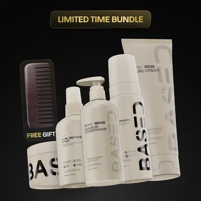 BASED Complete Curly Kit | Curl Mousse, Curl Gel, Curl Refresh Spray, Curl Cream, Leave-In Conditioner & Comb | Simple, Effective, BASED.