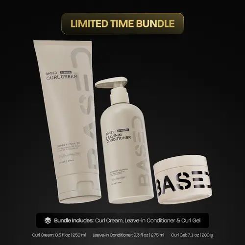 BASED Hydration Definition Hold Trio | Leave-In Conditioner, Curl Cream, Curl Gel Bundle | For Hydrated, Defined Curls with Strong Hold | Science-Backed Ingredients