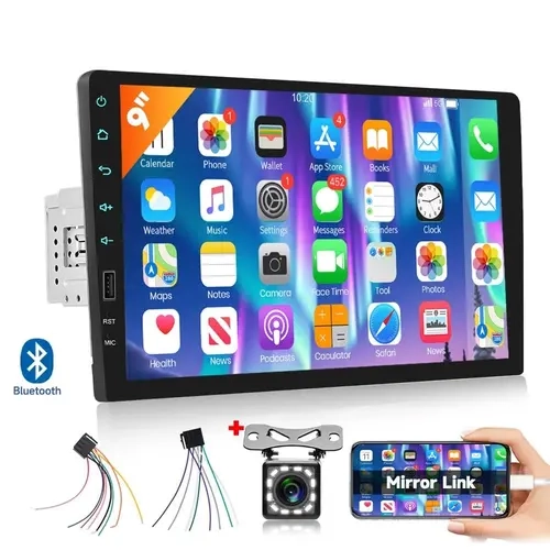 9 Inch Single Din Car Stereo with Car Display Screen, HD Touch Screen Radio, Mirror Link, Bluetooth 5.0, SWC, EQ, USB+Type-C Charging, HD Backup Camera – Does Not Support CarPlay & Android Auto (SummerVibes Father's Day Gift), Car Video Player, Car Monito
