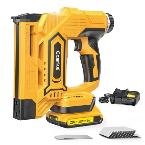 Ecarke Cordless Brad Nailer Compatible with Dewalt 20V Battery, 18 Gauge Electric Nail Gun Staple Gun with 2.0Ah Battery & Charger, 5/8 to 1-1/4 Inch 2 Modes Brushless Nail Gun with 100 Nails for Upholstery Wood toolupgrade