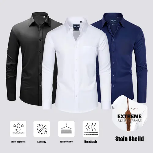3-Pack Alimens & Gentle Stain Sheild  Dress Shirts for Men Slim Fit Mens Dress Shirts Long Sleeve Button Down Shirt Men Shirts outdoorfun Menswear Top