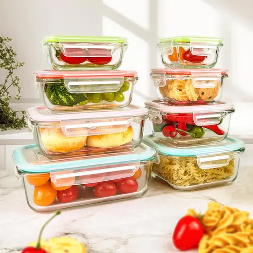 Premium Glass Food Storage Containers 8 Pack Airtight Leak-Proof Microwave Oven Freezer Dishwasher Safe BPA Free Stain-Resistant Easy-Clean for Meal Prep Bento Boxes Kitchen Utensils container large -safe,home essentials,sohochic