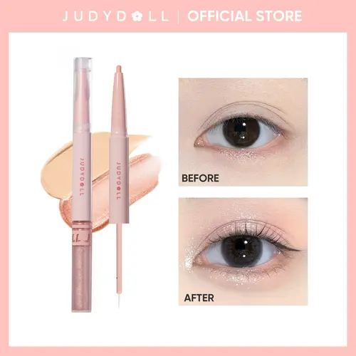 JUDYDOLL Double-Ended Aegyo-Sal Highlighter Pen - Matte & Shimmer Duo Eye Brightener, #d01 Champagne Glow Makeup Beauty Stick Pack Highlighters & Luminizers for Brightening, Defining Eyes (Summerwins), Longwear