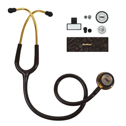 MaiWieel U8 Dual-Head Stethoscope for Medical Professionals, Stainless Steel Alloy 1-Piece Dual-Sided Chestpiece, 80cm Optimal Tubing, Low+High Freqs, Soft Silicone Noise-Blocking Eartips, Snap-Tight Tips, Brown Healthcare Accessory Gift, Nurse, Soft Sili