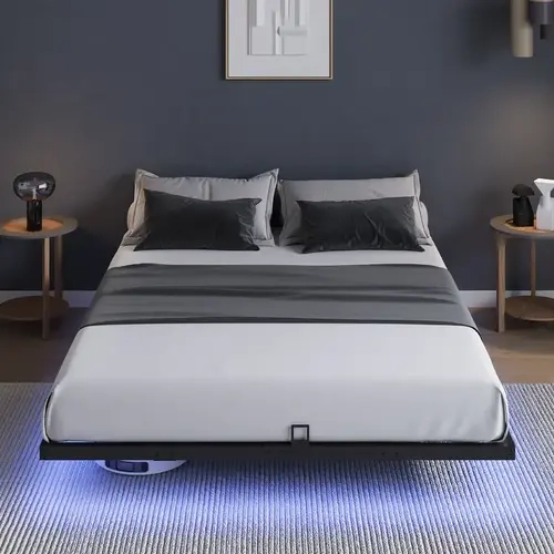 AVENCO Floating Bedframe - Minimalist Platform Bed with LED Lights, Slide Stopper, Noise-Free Design, Easy Assembly, No Box Spring Needed, Space-Saving Full/Queen/King Sized Bed,sohochic