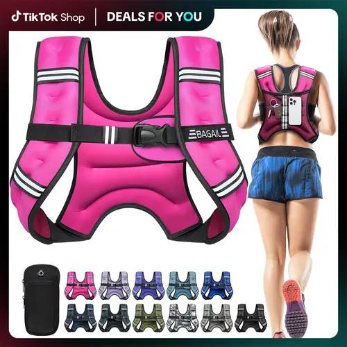 【BackToSchool】BAGAIL Weighted Vest, 5lbs/8lbs/10lbs/12lbs/15lbs/20lbs/25lbs/30lbs Weight Vest with Detachable Phone Pouch, Rucking Vest for Women, Men, Walking, Training, Running Summervibes