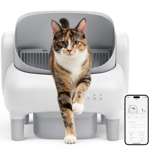 FUMOI Open-Top Automatic Smart Self-Cleaning Litter Box for Multi-Cat Households - Dual Safety Tech, Quieter Operation, only Support 2.4G WIFI, APP Control, Odor-Lock, 10.5L Sealed Waste Bin#backtoschool#sohochic