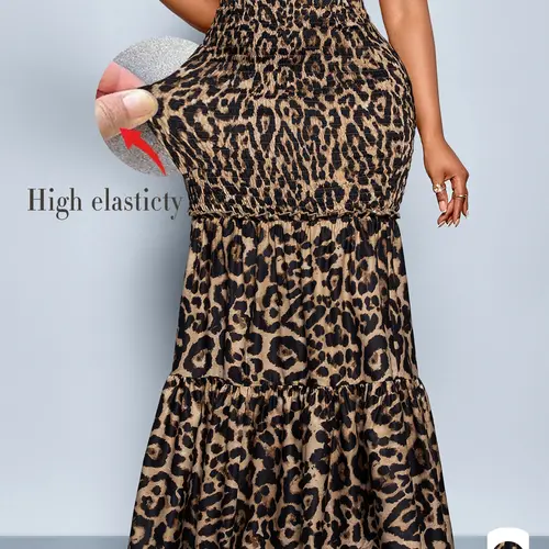 Plus Size Women's Fashion Elegant Leopard Print High-Waisted Long Skirt, Fitted Woven Fabric, Modest Style Bottom for Fall