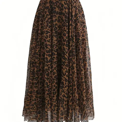 Women's Leopard Print Elastic Waist A-Line Skirt, Elegant Long Fitted Skirt, Woven Fabric, All Seasons Wear, Moderate Thickness, Leopard Printed Skirt, Elegant Fashion Skirt