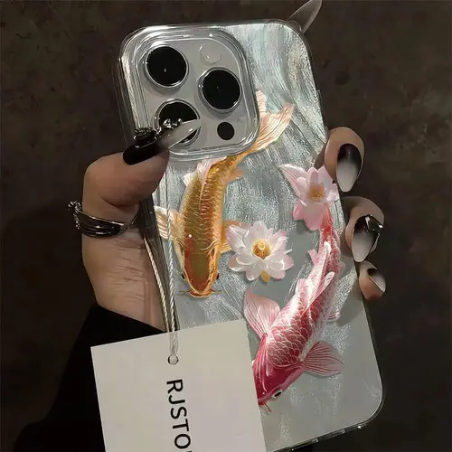 QXY230 Designer Protective Phone Case with Koi Fish & Lotus Pattern for iPhone 17,16,16 Plus,15,14,13,12,11 Pro Max - Mobile Phone Accessory Cover, Iphone 16