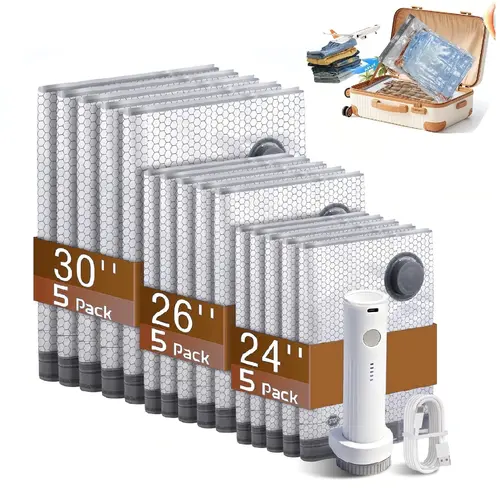 【Summervibes】 Cordless Travel Vacuum Storage Bags(30Pcs)-USB Electric Air Pump，Space Saver Vacuum Compression Bags，Airtight Reusable Vacuum Seal Bags Travel Essentials，for Clothes, Bedding, Blankets, Luggage & Moving Durable