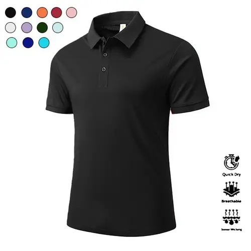 Men's New Fitted Cotton-Polyester Short-Sleeve Polo Shirt - Quick-Dry, Sweat-Absorbing, Fit for Success Menswear for Golf - Multiple Color Options, Mens Gifts for Him, Father's Day Apparel