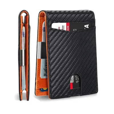 Men's Slim Carbon Fiber Pattern RFID Blocking Bifold Wallet - RFID Protected Wallet, Credit Card Holder with Card Slots and Money Clip for Sports & Outdoor Camping Hiking Hammock Use