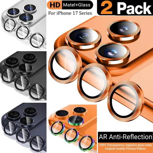 2 Pack For iPhone 17 16 15 14 13 12 Pro Max Metal Ring Tempered Glass HD Camera Lens Protector, Case Friendly, Individual Anti Scratch