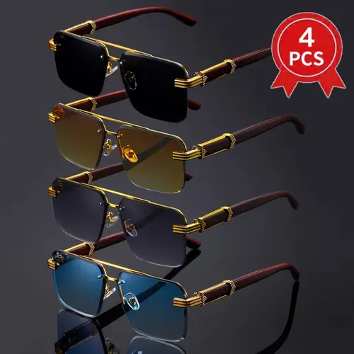 Unisex Polarized Sunglasses 4-Piece Set - Trendy Vintage Frames, Fashionable Full Rim, Lightweight Nylon Construction, Square & Double Bridge Styles, Party Wear & Casual Use, Sunglasses for Women
