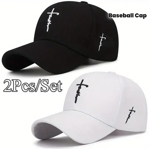 Unisex 2pcs/Set Baseball Caps for Women, Fashion Accessory, Sport-Style Headwear with Exquisite Cross Embroidery, Breathable Acrylic Duckbill Design, Durable Lightweight Outdoor Summertime Hat, Hats For Women