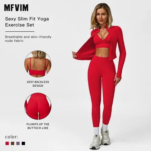 MFVIM Women's 2 Piece Matching Sets Solid Criss Cross Crop Tank Top, High Waist Leggings & Zip Up Crop Jacket Tracksuit, Breathable Gym Workout Apparel for Yoga, Gym, Spring Casual Activewear Outfits,sohochic