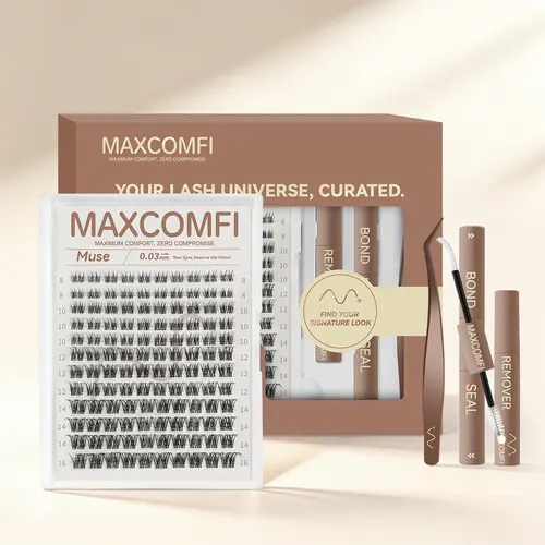 MaxComfi Muse Cosmetic Eyelash Extensions - DIY Eyelash Extensions, Beginner-Friendly Cluster Lashes, Waterproof, Thin Band, Super Soft, Long-Lasting Natural Venus Velure Style for Daily Voluminous Look, Makeup Essential, Eyelashes Extensions