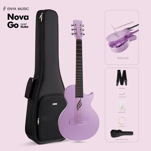 Enya Nova Go Carbon Fiber Travel Guitar Kit - 1/2 Size Acoustic with 1-Piece Waterproof Body, Lightweight for Beginners, Includes Guitar String Set & Cleaning Cloth #backtoschool