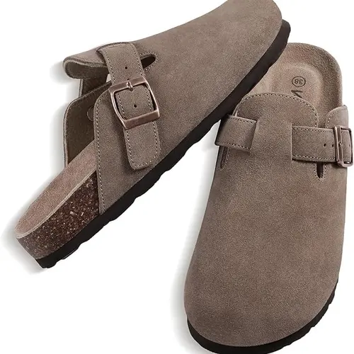 KIDMI Women's & Men's Genuine Suede Clogs Round Toe Sandals Leather Mules Potato Shoes with Arch Support for Casual Wear