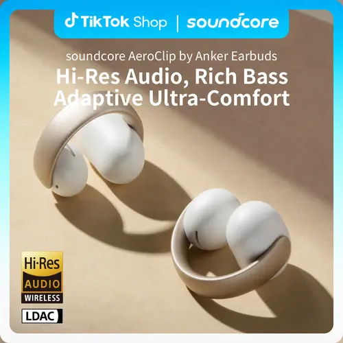 soundcore AeroClip by Anker, Open-Ear Earbuds, Clip-On Headphones, Adaptive Comfort, Clear Calls with 4 Mics, Stable Fit, 12mm Drivers for Powerful Bass, Hi-Res, Open-Ring Design #tiktokshopsummersale,back to school,back to school haul