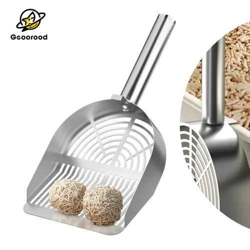 【Geoorood】Cat Litter Scoop Stainless Steel Mesh Scooper Long Handle Deep Shovel Non-Stick Coated Metal Litter Scoop for Litter Box Kitten Pooper Lifter #backtoschool, Easy & Efficient Cleaning,sohochic