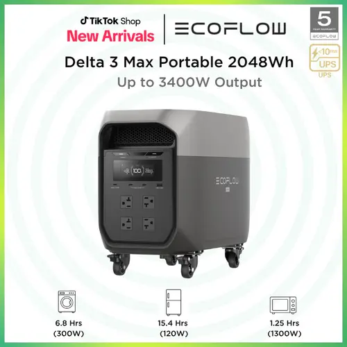 [New Arrival] ECOFLOW DELTA 3 Max Power Station, 2048Wh LiFePO4 Battery, Solar Generator (Solar Panel Optional), 3400W X-Boost Output, Ultra-Fast 0-80% Charging in 1.13 Hr, Home Backup & RV Camping