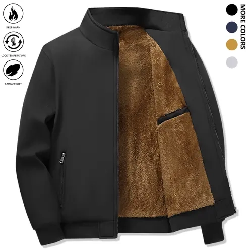 Men's Minimalist Basics Plain Thermal-Lined Fleece Coat - Regular Fit, Long-Sleeves Zip-Up, Casual Fall & Winter Daily Jackets Outerwear