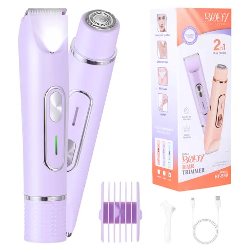 Ladies' Luxury 2-in-1 Bikini Trimmer & Epilator - Cordless USB Rechargeable Shaver for Women with LED Light, Smooth Facial & Underarm Grooming, Ideal Gift