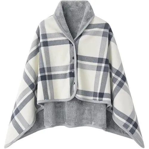 Fleece Wearable Blanket,Comfy Warm Wrap Shawl Poncho Throw with Buttons,Office Chair Lap Sofa Bed Travel Cape Cover