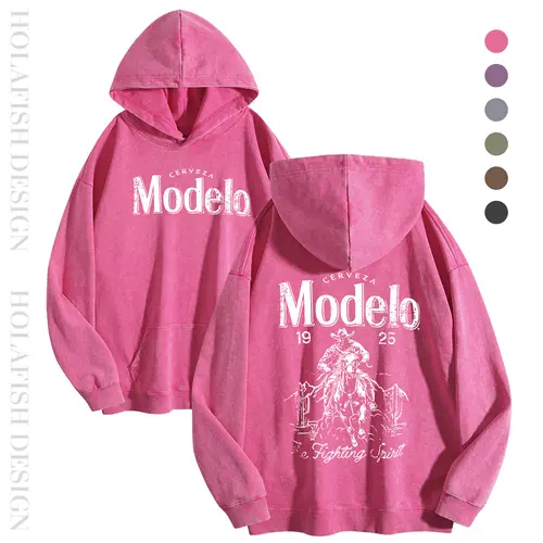 Women's Holafish Retro Acid Wash Cotton-Polyester Hoodie Tops - Round Neck, Kangaroo Pocket, Ribbed Cuffs, Modelo Pattern, Soft Thin Pullover, Casual Long Sleeve, Cozy Fall Winter Streetwear Clothing, Plus Size Vintage Clothing, Casual OOTD,sohochic